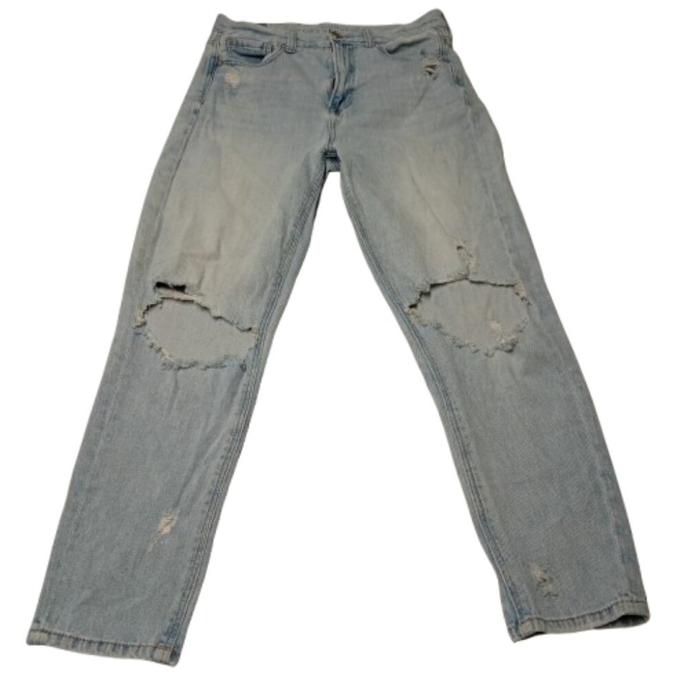 American Eagle Mom Jeans Straight Leg Light Wash Ripped Size 4 Short
